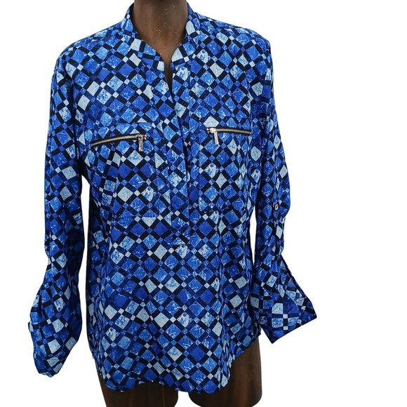 MICHAEL KORS BLUE/BLACK TOP LONG SLEEVE SIZE MEDIUM - Picture 1 of 10